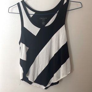 DKNY Black and White Cross-Stripe Tank